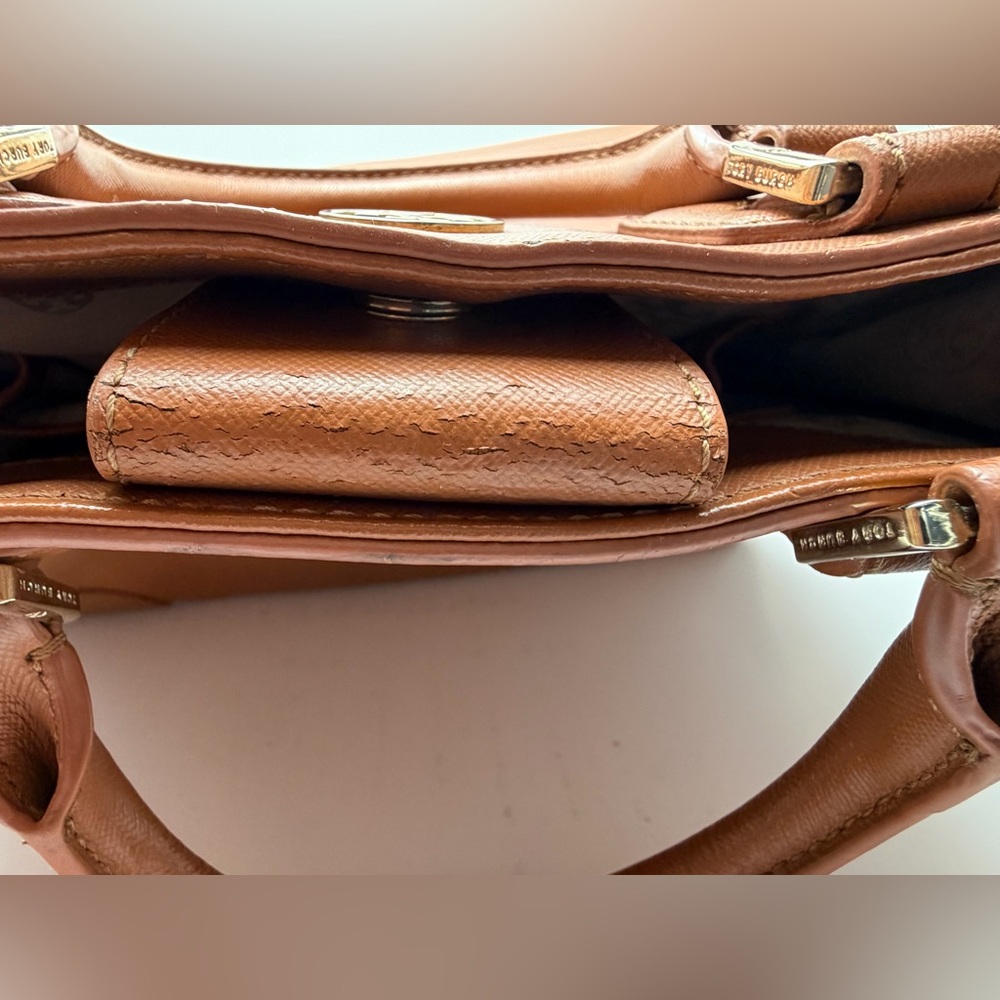 Tory Burch Tan Leather Satchel with Logo Medallion - Picture 7 of 11